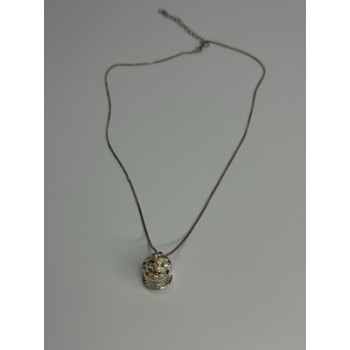 925 Sterling Silver Multi-Color CZ Merry-Go-Round Pendant Necklace Length 18/16