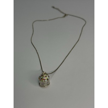 925 Sterling Silver Multi-Color CZ Merry-Go-Round Pendant Necklace Length 18/16