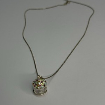925 Sterling Silver Multi-Color CZ Merry-Go-Round Pendant Necklace Length 18/16