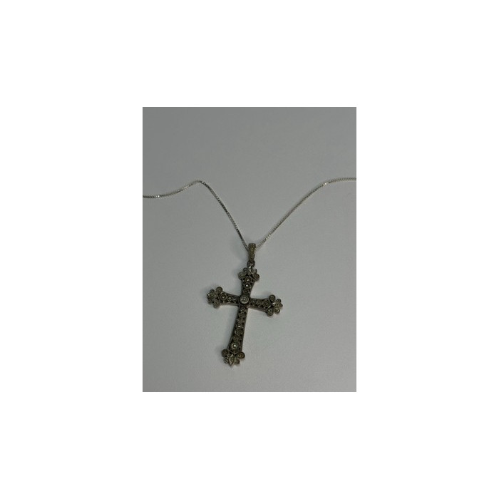 925 Sterling Silver Diamond Cross Necklace Length 30 Inch