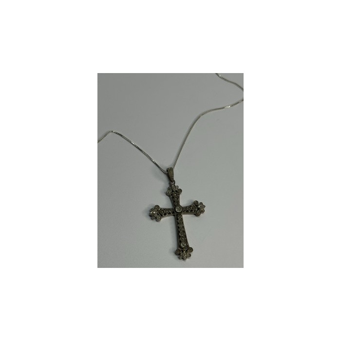 925 Sterling Silver Diamond Cross Necklace Length 30 Inch