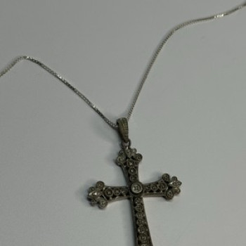 925 Sterling Silver Diamond Cross Necklace Length 30 In