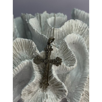 925 Sterling Silver Diamond Cross Necklace Length 30 Inch