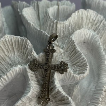 925 Sterling Silver Diamond Cross Necklace Length 30 In