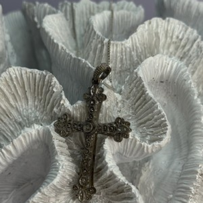 925 Sterling Silver Diamond Cross Necklace Length 30 In