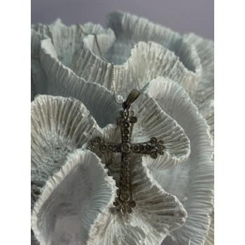 925 Sterling Silver Diamond Cross Necklace Length 30 Inch