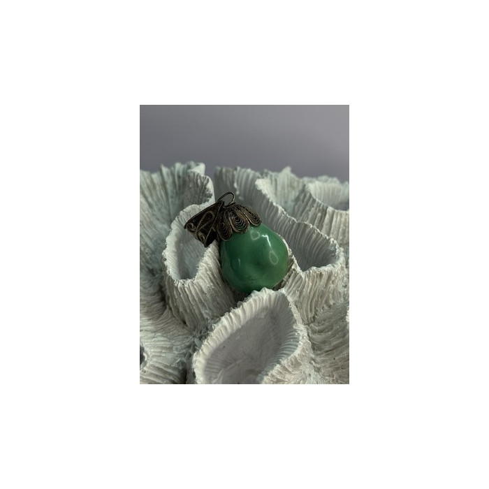 Vintage 925 Sterling Silver Malachite Pendant Length 2 Inch