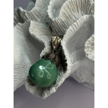 Vintage 925 Sterling Silver Malachite Pendant Length 2 Inch