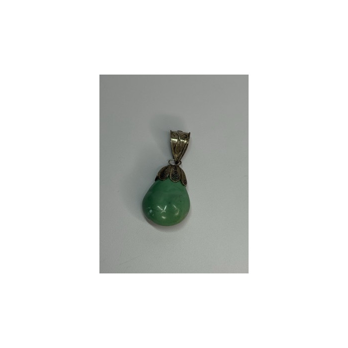 Vintage 925 Sterling Silver Malachite Pendant Length 2 Inch