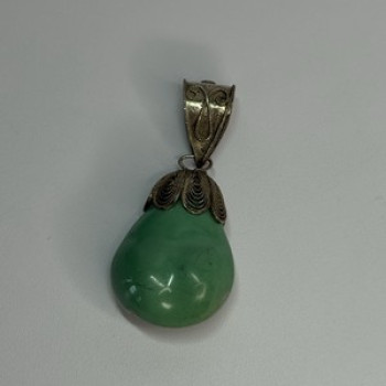 Vintage 925 Sterling Silver Malachite Pendant Length 2 Inch