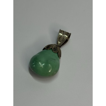 Vintage 925 Sterling Silver Malachite Pendant Length 2 Inch