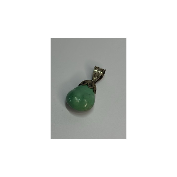 Vintage 925 Sterling Silver Malachite Pendant Length 2 Inch