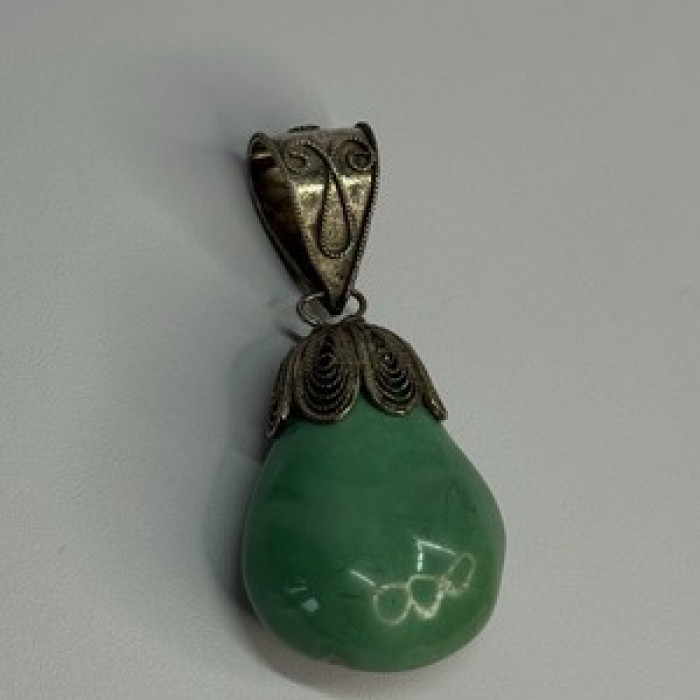 Vintage 925 Sterling Silver Malachite Pendant Length 2 Inch