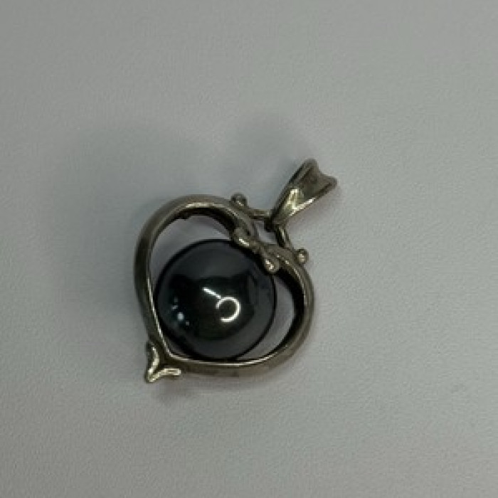 925 Sterling Silver Hematite Heart Pendant Length 1.1 Inch