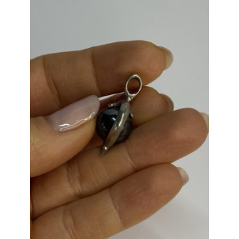 925 Sterling Silver Hematite Heart Pendant Length 1.1 Inch