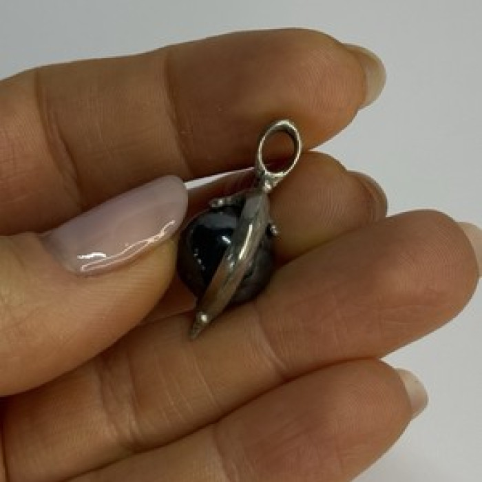 925 Sterling Silver Hematite Heart Pendant Length 1.1 Inch