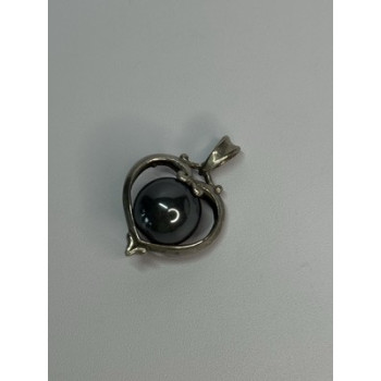 925 Sterling Silver Hematite Heart Pendant Length 1.1 Inch