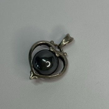 925 Sterling Silver Hematite Heart Pendant Length 1.1 Inch