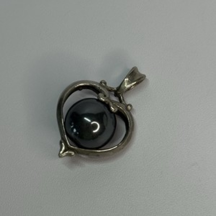 925 Sterling Silver Hematite Heart Pendant Length 1.1 Inch