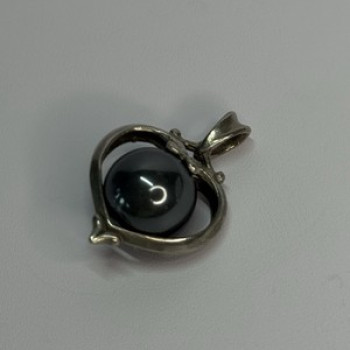 925 Sterling Silver Hematite Heart Pendant Length 1.1 Inch