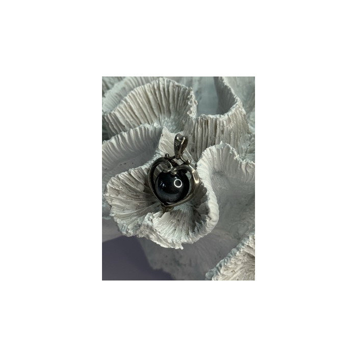 925 Sterling Silver Hematite Heart Pendant Length 1.1 Inch