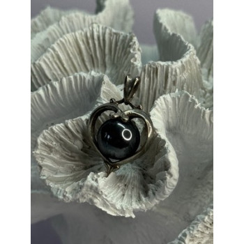 925 Sterling Silver Hematite Heart Pendant Length 1.1 Inch
