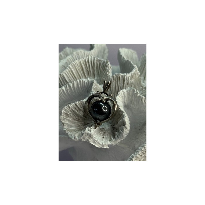 925 Sterling Silver Hematite Heart Pendant Length 1.1 Inch