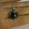 925 Sterling Silver Hematite Heart Pendant Length 1.1 Inch