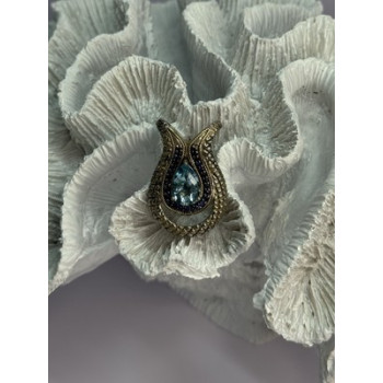 925 Sterling Silver 18k Yellow Gold Topaz & Sapphire Pendant Length 1.3 Inch