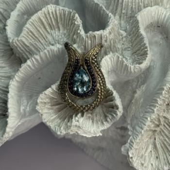925 Sterling Silver 18k Yellow Gold Topaz & Sapphire Pendant Length 1.3 Inch