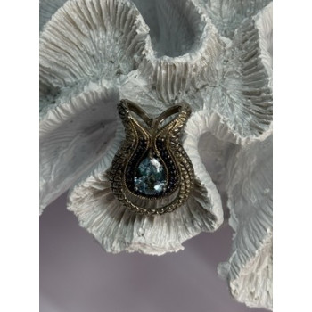 925 Sterling Silver 18k Yellow Gold Topaz & Sapphire Pendant Length 1.3 Inch