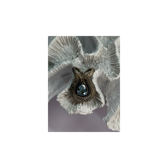 925 Sterling Silver 18k Yellow Gold Topaz & Sapphire Pendant Length 1.3 Inch