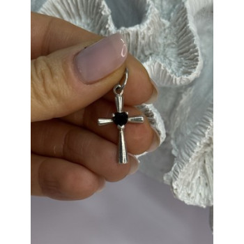 925 Sterling Silver Garnet Heart Cross Length 1.2 Inch