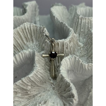 925 Sterling Silver Garnet Heart Cross Length 1.2 Inch