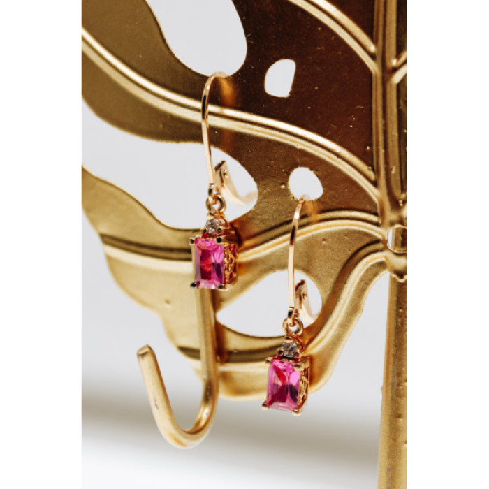 925 Sterling Silver Gold Plated Pink Topaz & Goshenite Earrings
