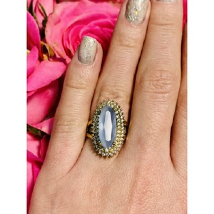 925 Sterling Silver Blue Alpanite Ring Size 10.25