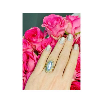 925 Sterling Silver Blue Alpanite Ring Size 10.25