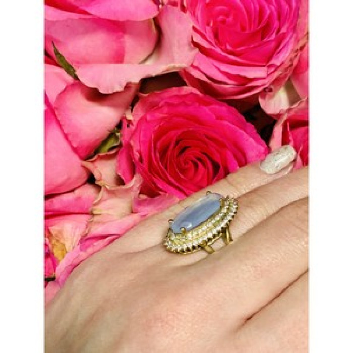 925 Sterling Silver Blue Alpanite Ring Size 10.25