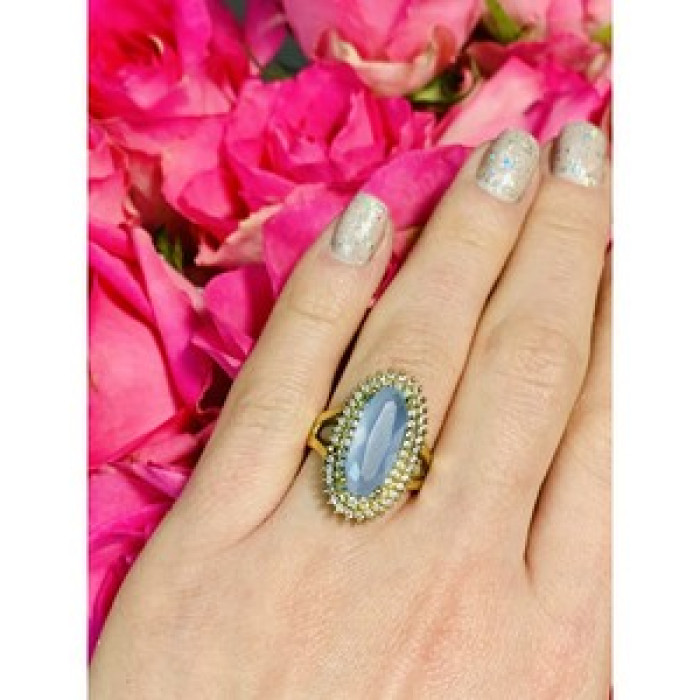 925 Sterling Silver Blue Alpanite Ring Size 10.25