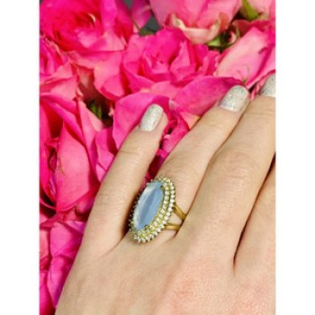925 Sterling Silver Blue Alpanite Ring Size 10.25