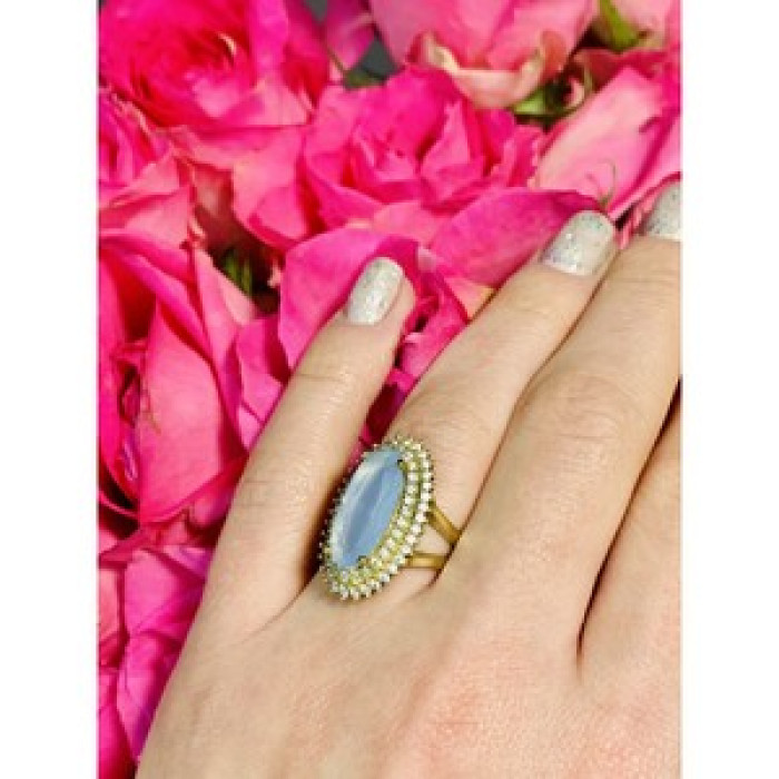 925 Sterling Silver Blue Alpanite Ring Size 10.25