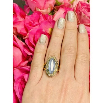 925 Sterling Silver Blue Alpanite Ring Size 10.25