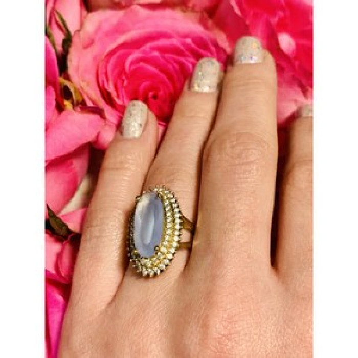 925 Sterling Silver Blue Alpanite Ring Size 10.25