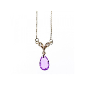 925 STERLING SILVER AMETHYST & CZ NECKLACE PENDANT