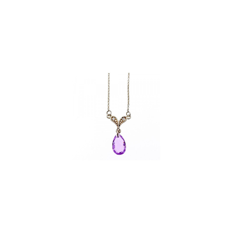 925 STERLING SILVER AMETHYST & CZ NECKLACE PENDANT