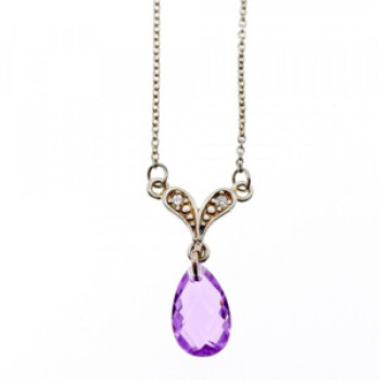 925 Sterling Silver Amethyst & CZ Necklace Pendant