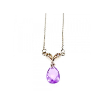 925 STERLING SILVER AMETHYST & CZ NECKLACE PENDANT