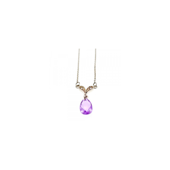 925 STERLING SILVER AMETHYST & CZ NECKLACE PENDANT