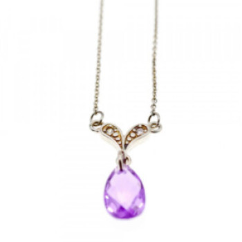 925 Sterling Silver Amethyst & CZ Necklace Pendant