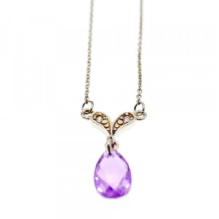 925 Sterling Silver Amethyst & CZ Necklace Pendant